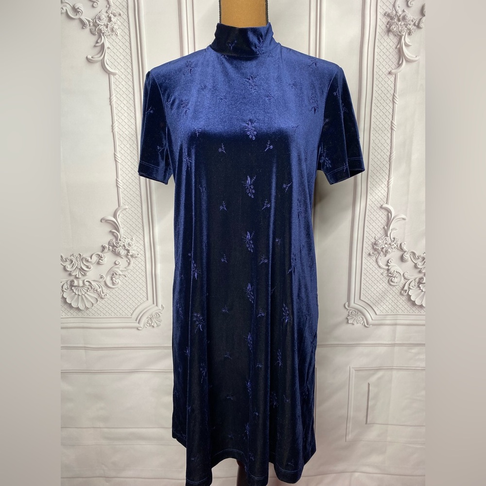 Vintage Navy Velvet Floral Dress